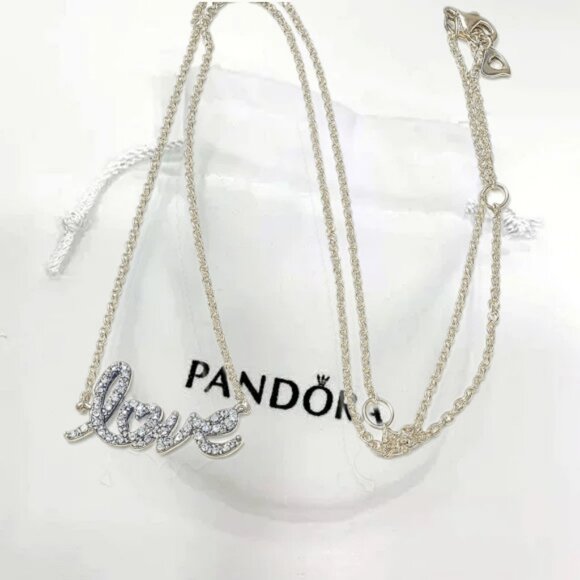 Pandora Sparkling Handwritten Love Collier Necklace in Bag – NWOT - Picture 1 of 6